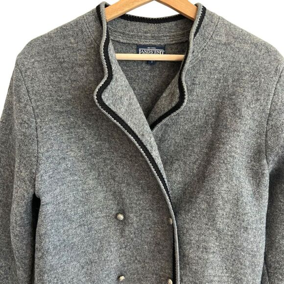 Land's End Boiled Wool Jacket Sz 8 Grey Double Breasted Preppy Classic Old Money - Picture 2 of 7